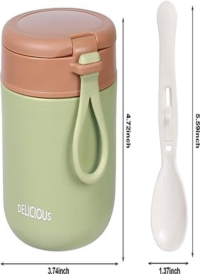 Wosta Lunch Box, Yogurt Container With Lid, Leak Proof Stainless Steel Cups With Lids And Reusable Plastic Spoon,Overnight Oats Containers With Lid, Dishwasher Freezer Safe. (Green, 430 Ml) - Image 2